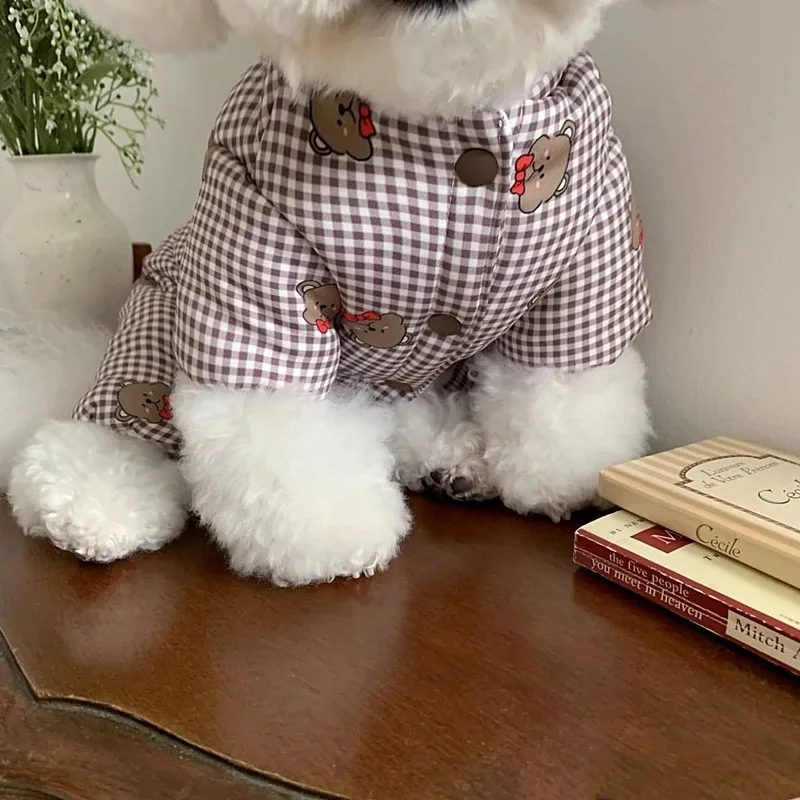 Ropa cálida de invierno para perros, abrigo de algodón de cuatro patas para mascotas, monos de peluche gruesos, ropa de Bichon con estampado completo, abrigo de oso - imagen 2