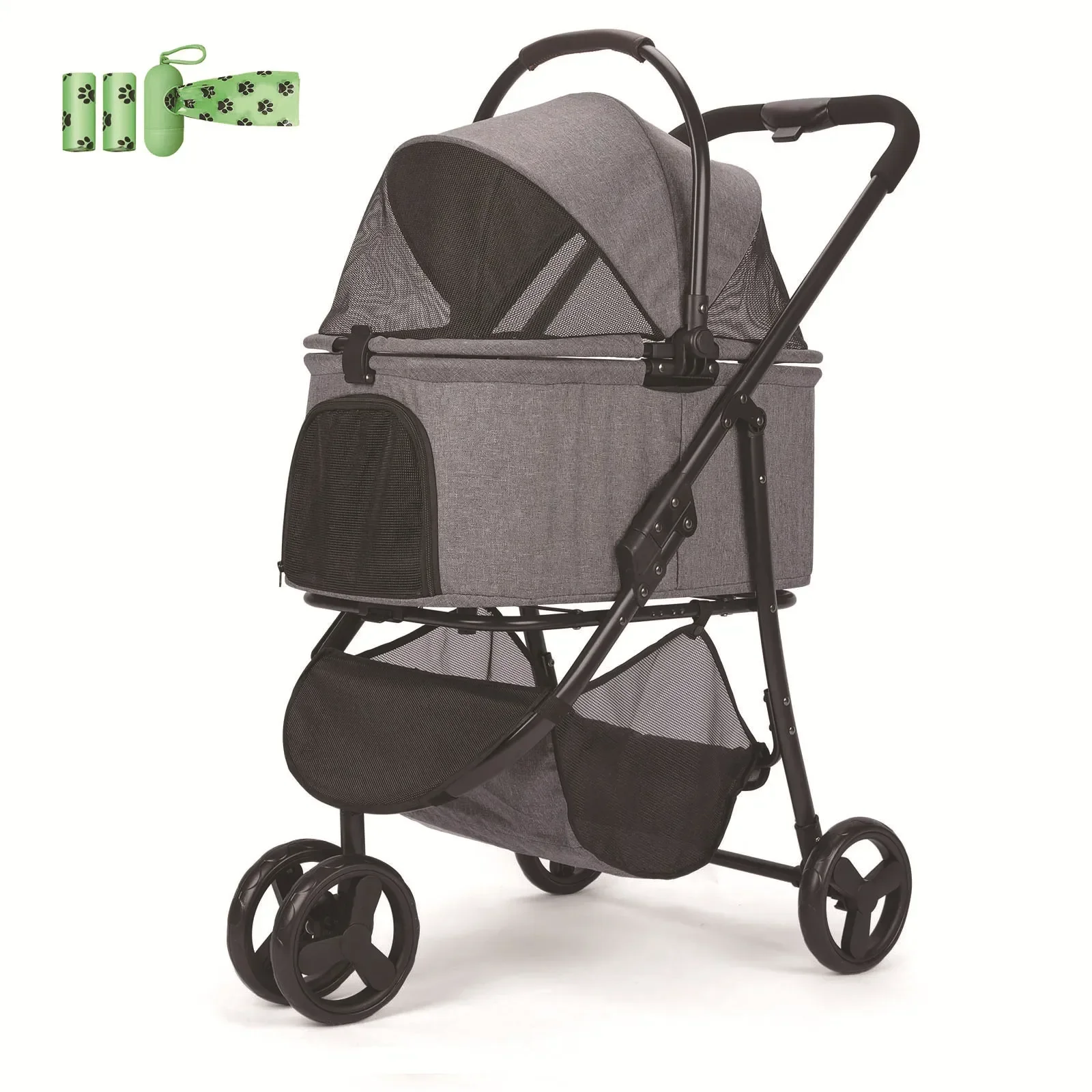 Carro para mascotas, ligero, plegable, multifuncional, un carro, doble uso, para perros y gatos, para salir, pequeño y mediano - imagen 5