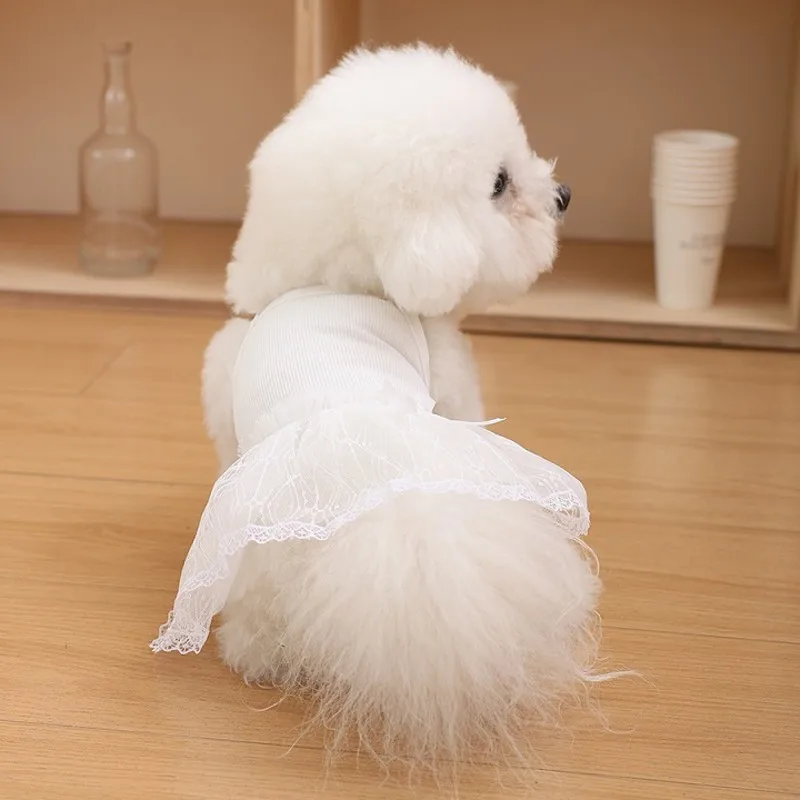 Vestido de princesa de perro de lujo, falda de encaje para cachorro blanco y negro, ropa para perros, tirantes para mascotas, chaleco refrescante, disfraces de Chihuahua Bichon - imagen 3
