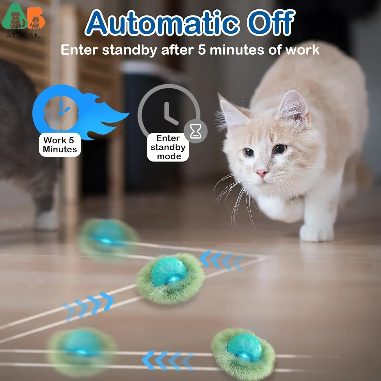 ATUBAN-Túneles interactivos para gatos con bola automática, persecución brillante, movimiento activado, juguete interactivo para gatos, juegos de cuevas - imagen 3