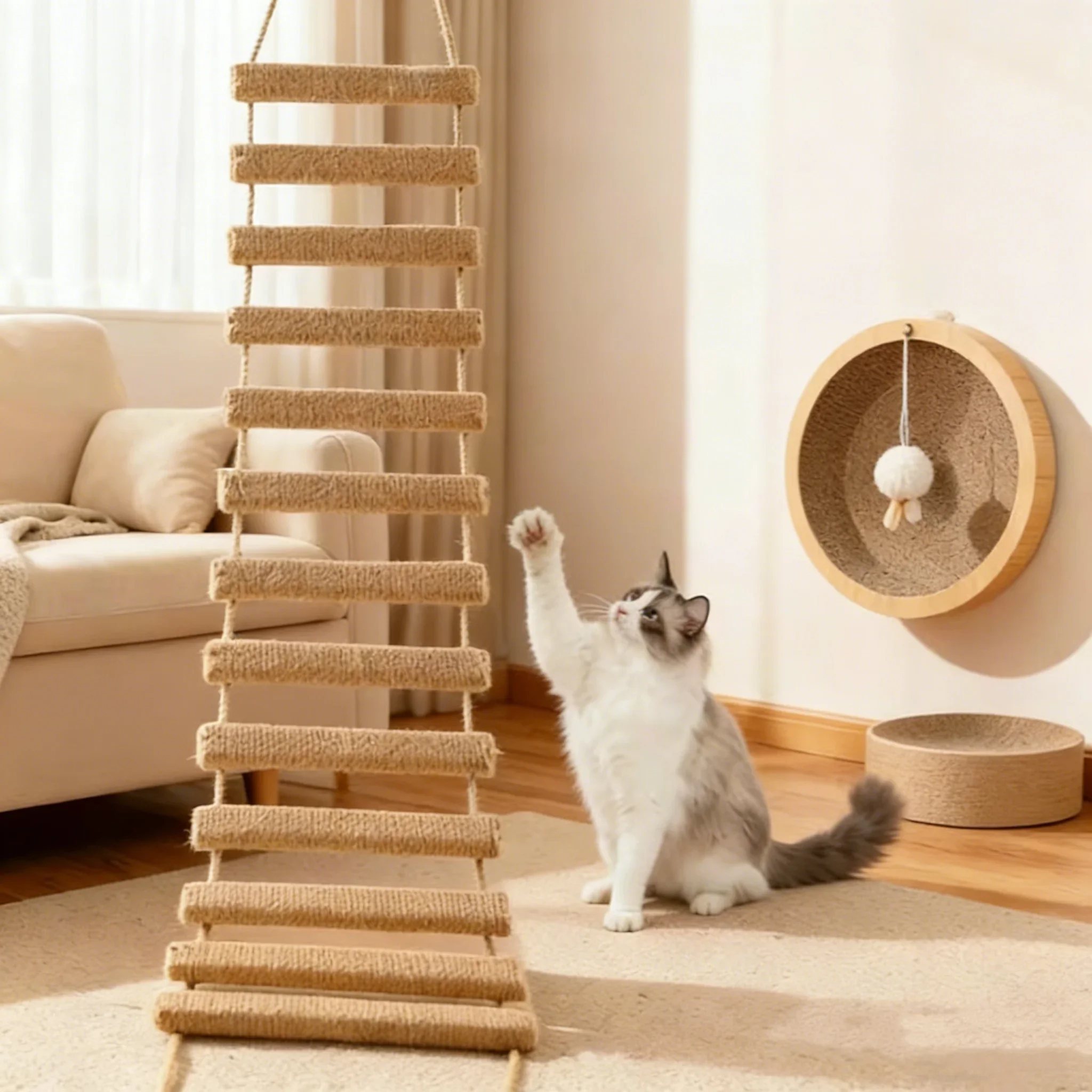 Mueble pared gatos escalera sisal centro actividades ahorra espacio - imagen 2