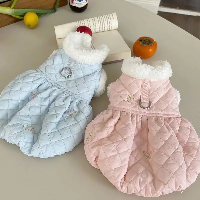 Falda de calabaza de burbuja de diamante para mascotas, chaleco de hebilla de tracción con Clip de felpa y algodón, oso de peluche, perro y gato, grueso, Otoño e Invierno - imagen 5