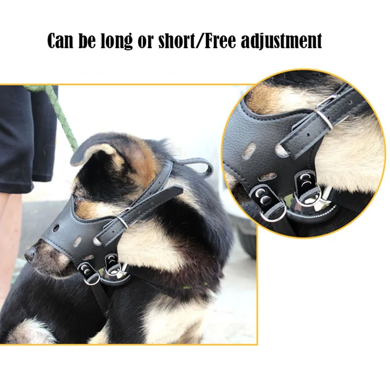 Bozales negros de cuero para perro pastor alemán Doberman, jaula para la boca antimordedura, máscaras de defensa de entrenamiento para perros pequeños/grandes - imagen 3
