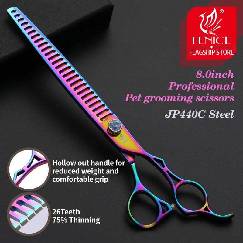Fenice-tijeras profesionales para mascotas de 8 pulgadas, desbaste de perros, tiburón, 26 dientes para perros, corte de pelo eficiente, tasa de adelgazamiento del 75% - imagen 3
