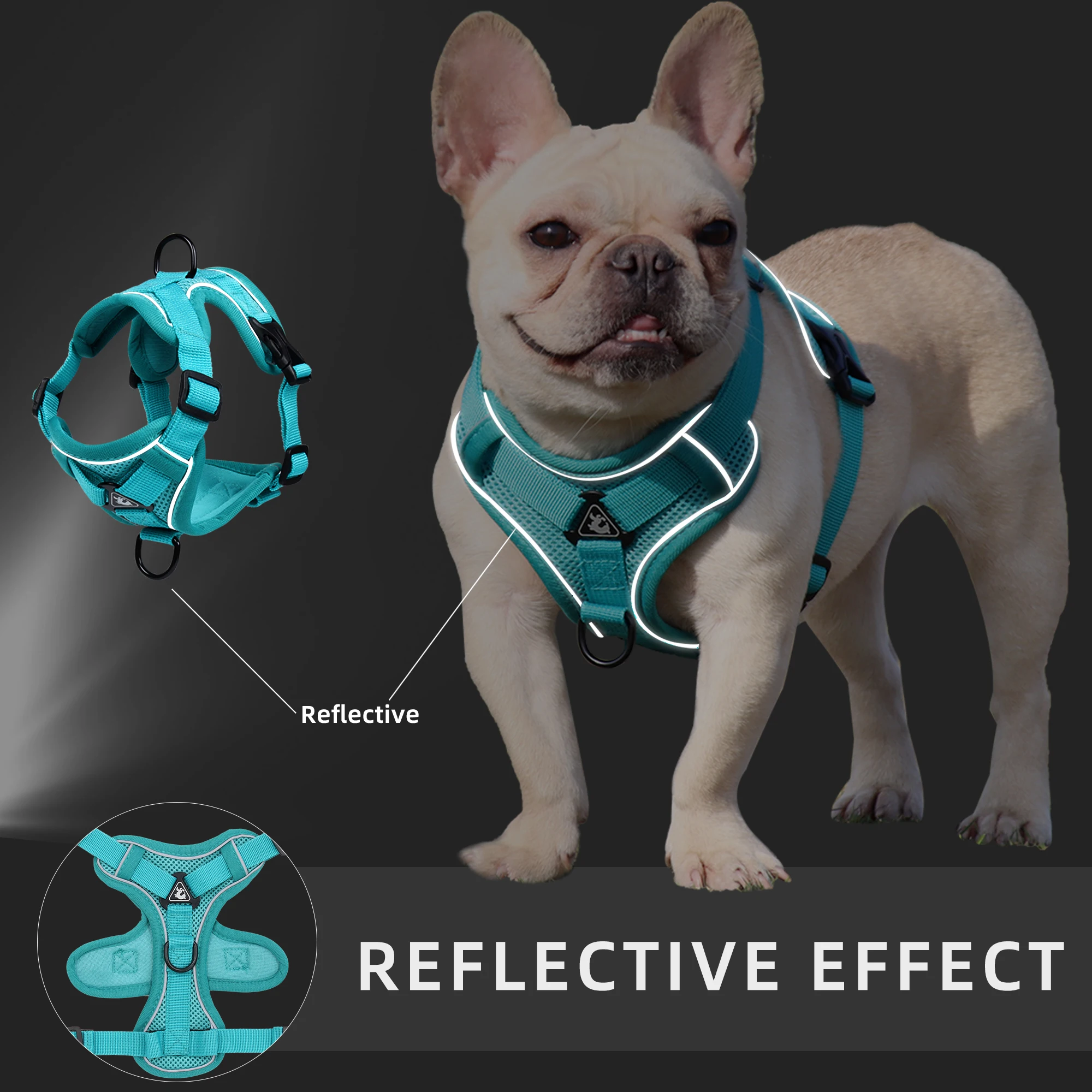 Chaleco reflectante con arnés para perros, transpirable, ajustable, fácil de usar para perros pequeños y medianos con juego de correa gratis, seguridad mejorada - imagen 3