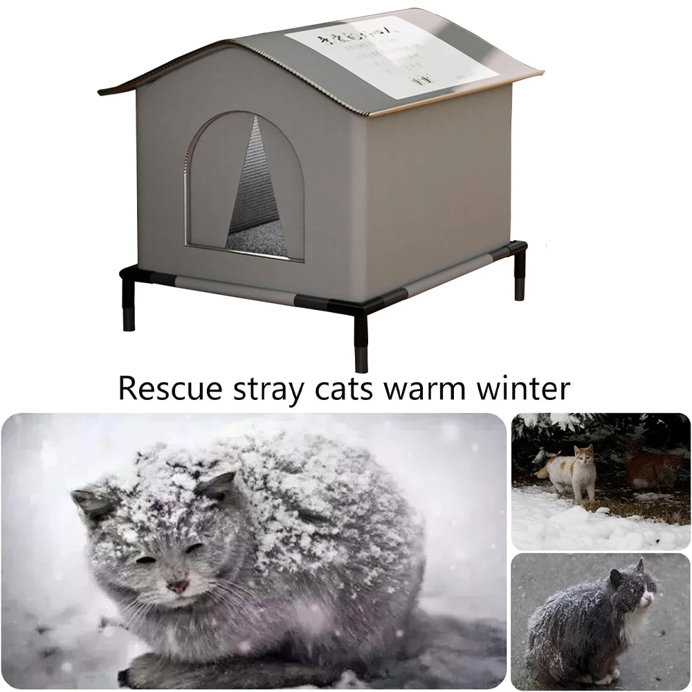 Casas para gatos callejeros con estera, impermeables, cálidas, plegables, lavables, cueva para mascotas, camas para dormir para gatos al aire libre, perros pequeños, cachorros - imagen 5