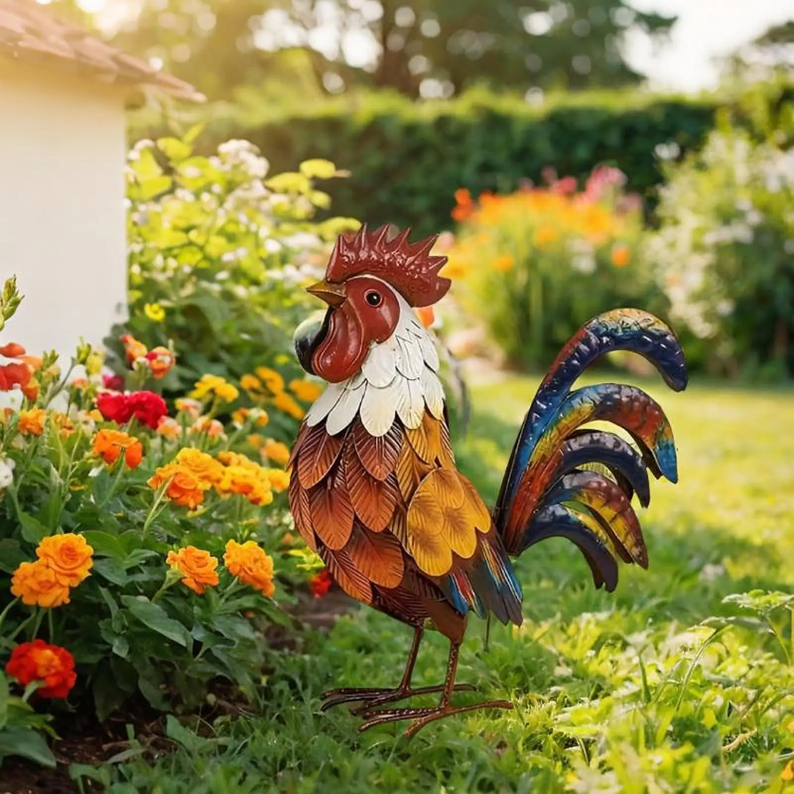Escultura de gallo para jardín – Hierro resistente a la intemperie - imagen 4