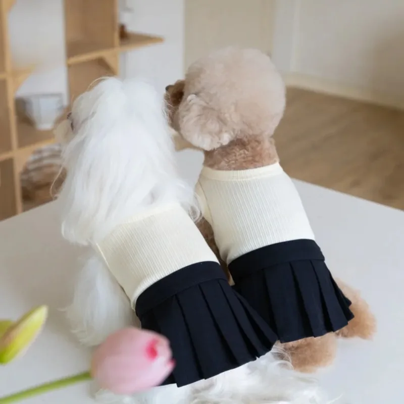 Ropa de moda para perros, uniforme escolar, Falda plisada, chaleco, falda, ropa de peluche de moda para perros pequeños, vestidos para perros, ropa para cachorros - imagen 2