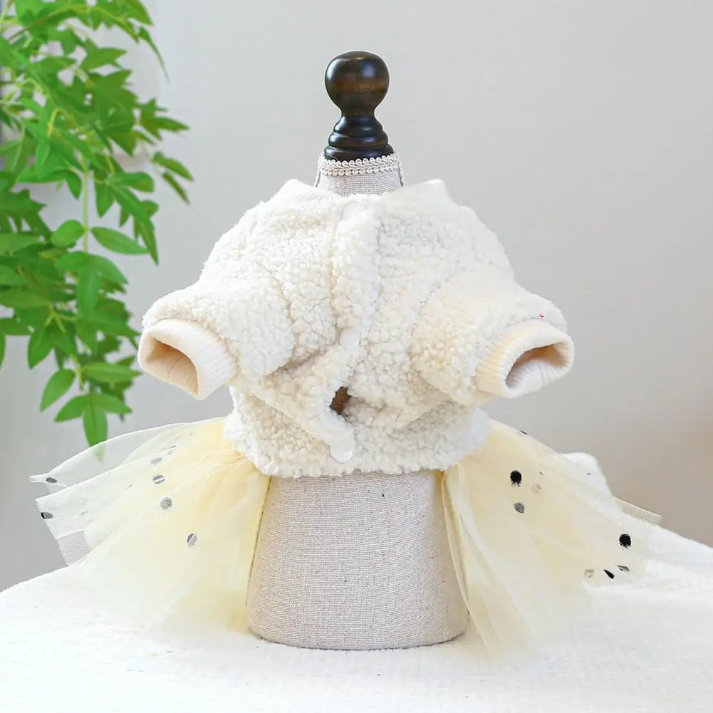 Vestido con lazo para mascotas, falda de encaje con anillo de tracción, ropa de invierno - imagen 3