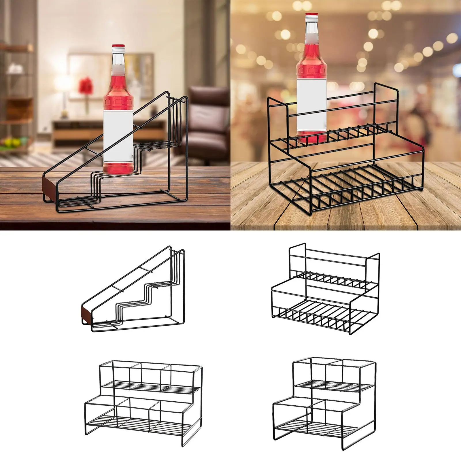 Coffee Syrup Rack Spice Rack Shelf Black Coffee Bar Accessories Easy to Install Practical Kitchen Storage Rack Bar Organizer