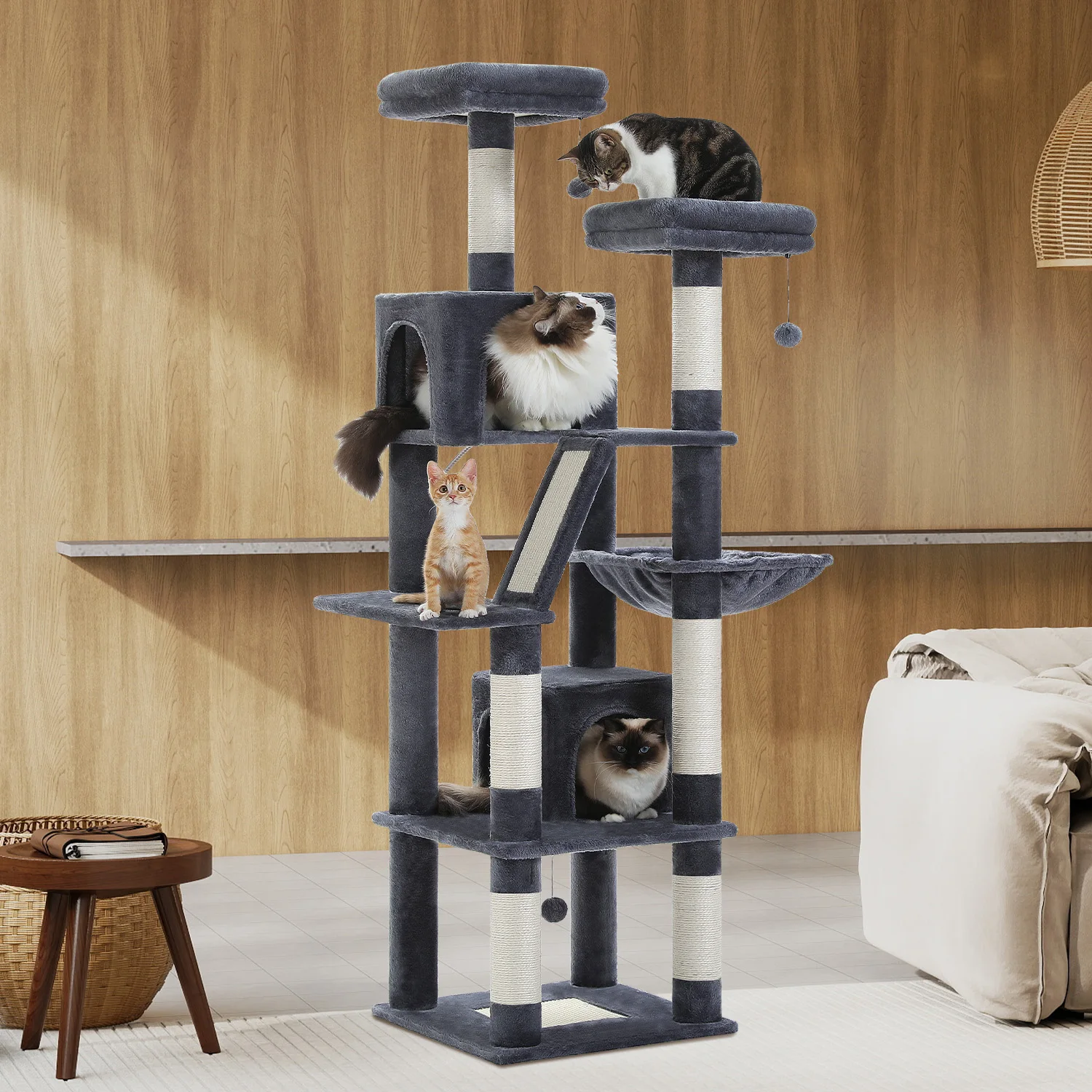 Torre de árbol para gatos de varios niveles con postes para rascar, Condo, hamaca, tablero para rascar gatos, accesorios para gatos, muebles para gatos, gatos de interior - imagen 5