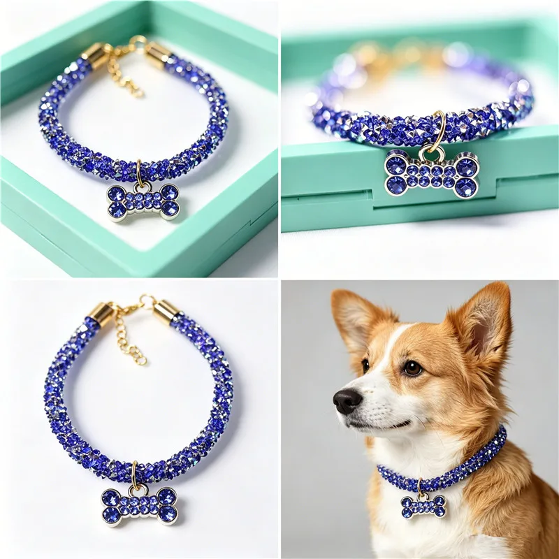 Collar con pedrería para perros - Ajustable con colgante de hueso - imagen 5