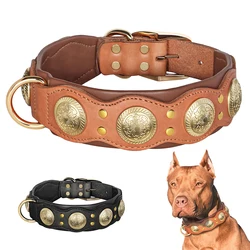 Collar de piel auténtica con tachuelas y pinchos para perros