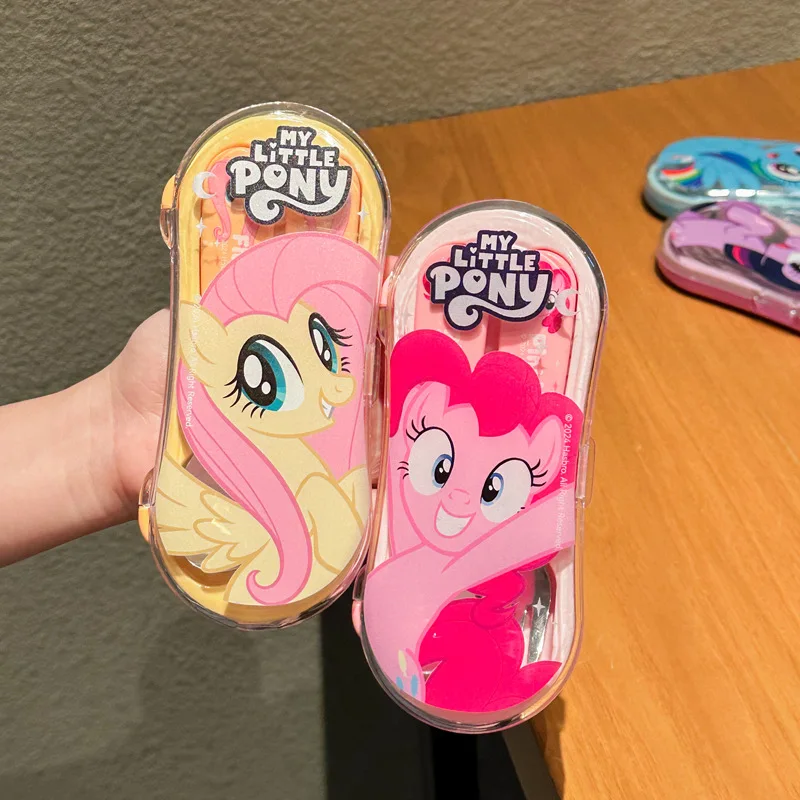 Juego de vajilla Kawaii para niños, 2 uds., My Little Pony Twilight Sparkle Pinkie Pie Fluttershy, cuchara de dibujos animados de Anime, tenedor, regalo para niños - imagen 5