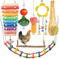 Juego de juguetes para pájaros con campanas, cuerdas y espejo