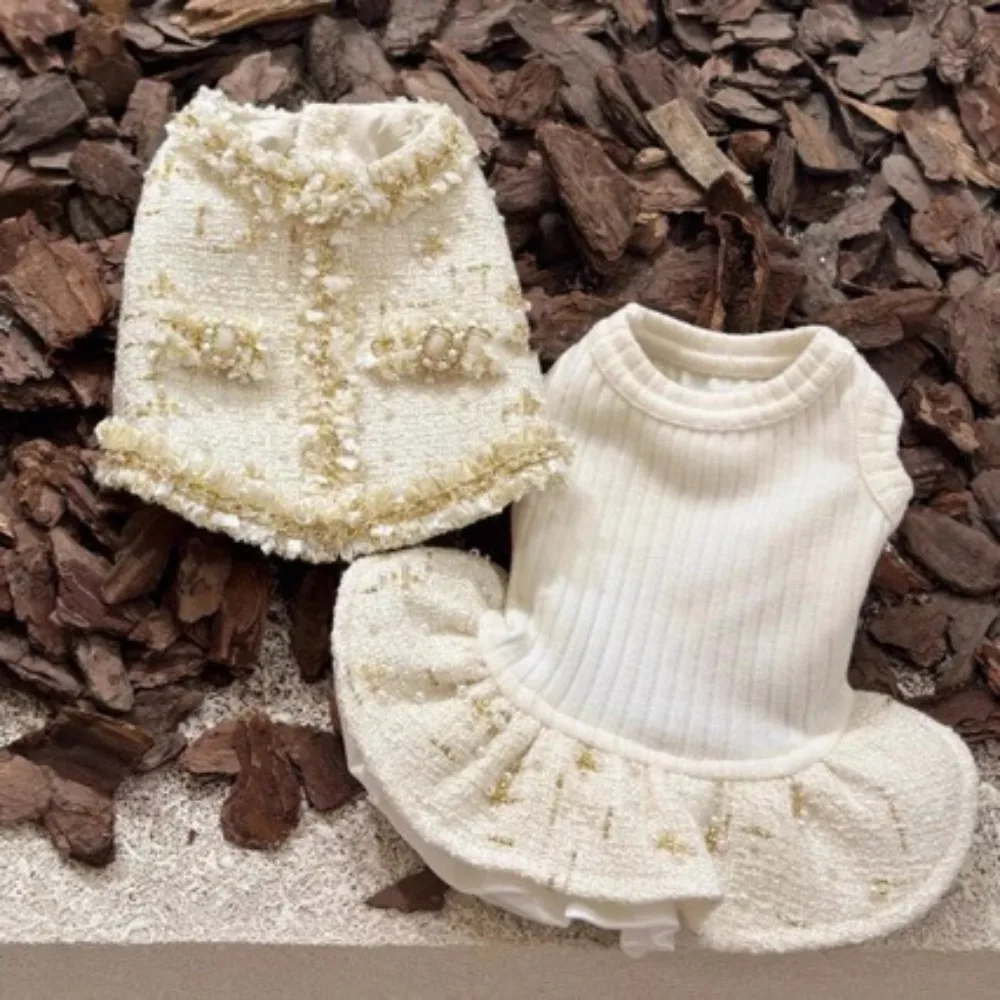 Vestido de abrigo de lana para otoño/invierno para mascotas, vestido de princesa con borde de gato de peluche, vestido inferior para perros pequeños, ropa para cachorros - imagen 3