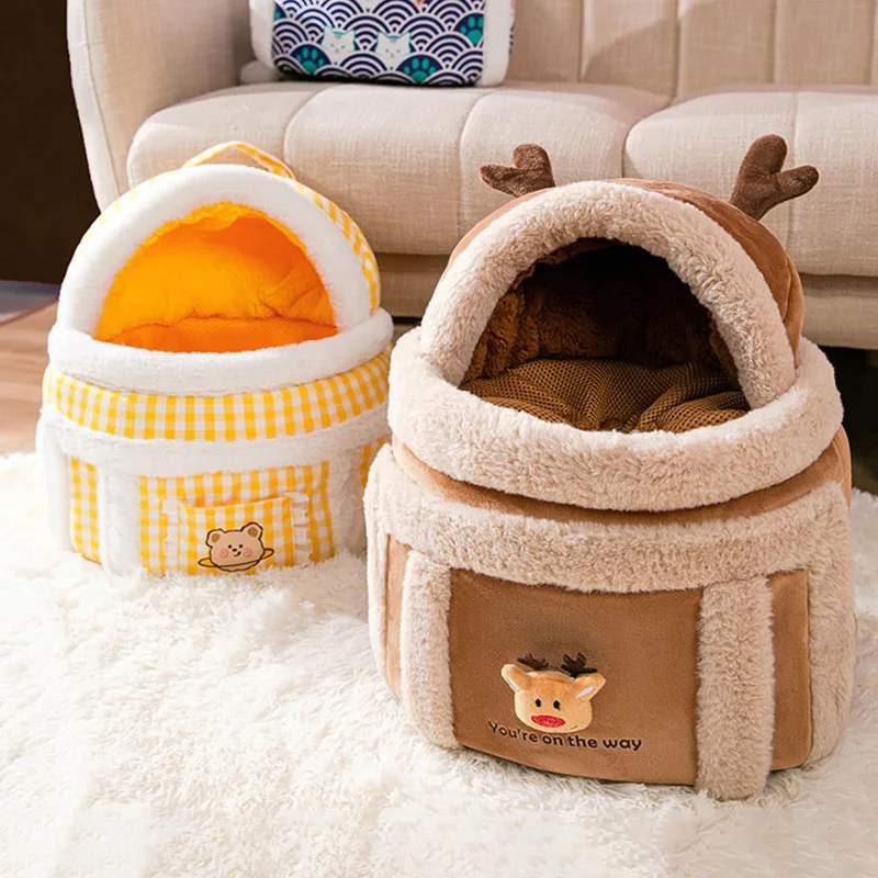 Bolsa de transporte para gatos cálida de invierno, mochila suave de felpa para mascotas, gatos, perros pequeños, bolsa de transporte para gatitos de Navidad, accesorios para gatos - imagen 3