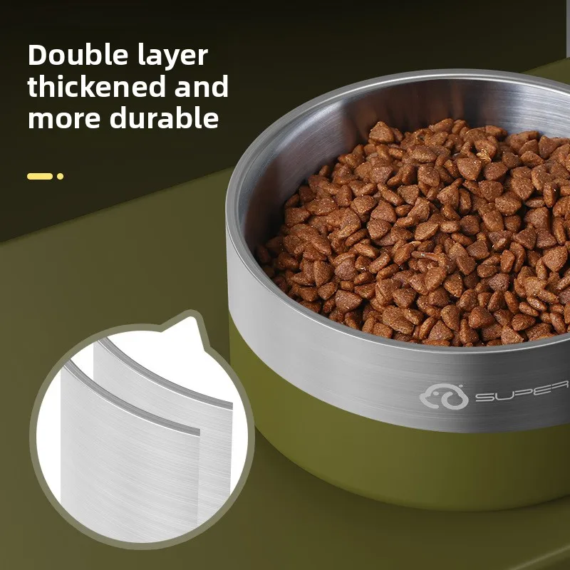 Cuenco de acero inoxidable para mascotas, gatos, perros, agua potable, alimentación, evita resbalones, doble capa, evita golpes, productos para mascotas fáciles de limpiar - imagen 2