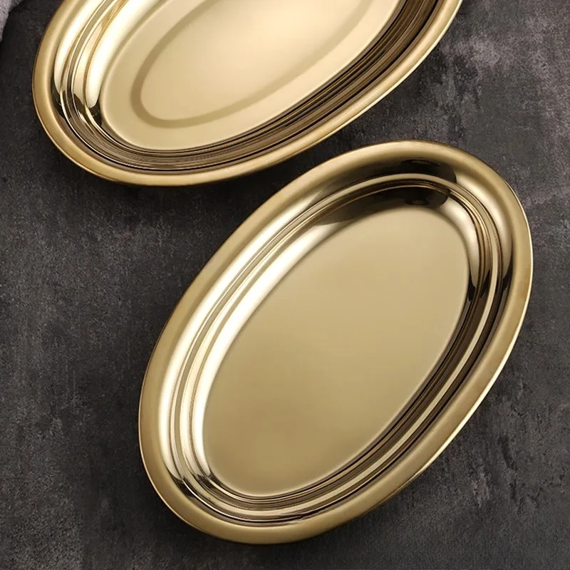 Plato ovalado de acero inoxidable, plato de pescado al vapor en forma de huevo, plato de oro coreano, plato de fideos de arroz para barbacoa - imagen 3
