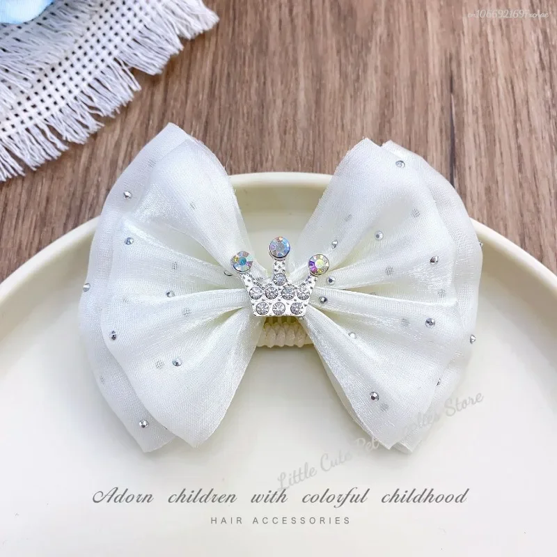 Pinza para el pelo para mascotas de 2,8 cm, accesorio para el cabello, lazo rosa, Clip BB, diadema de perlas con diamantes de imitación para perro, accesorios para cachorros de oso de peluche Marzis Yorkshire - imagen 5