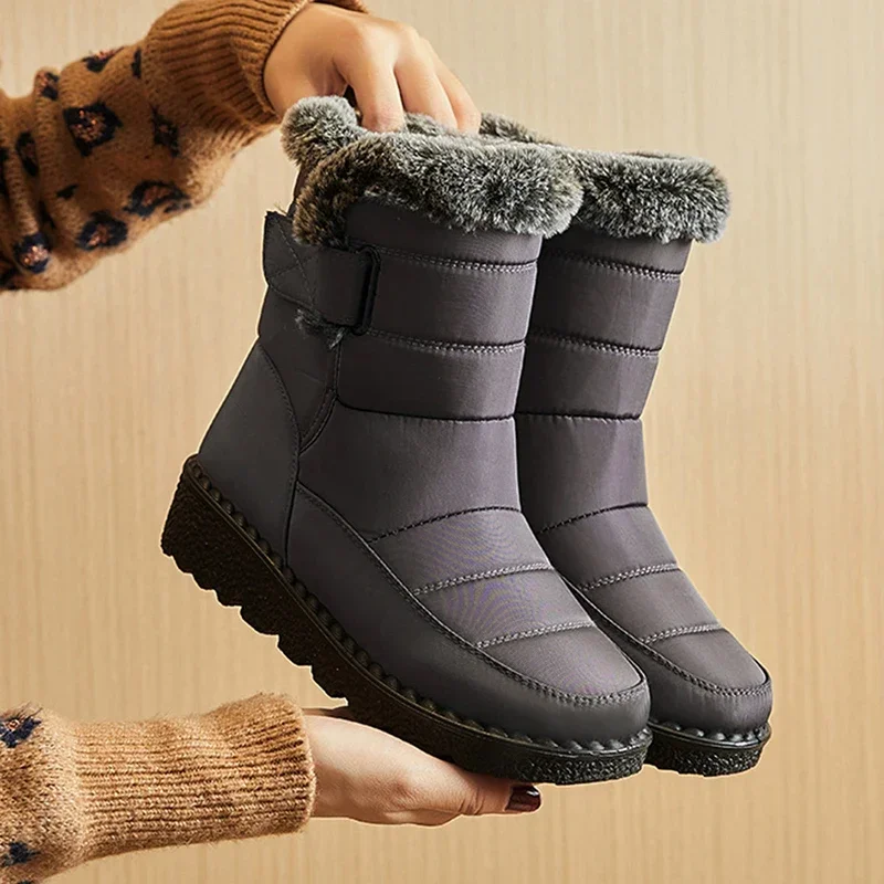 Botas de nieve planas impermeables para Mujer, zapatos de plataforma a la moda para mantener el calor, invierno - imagen 4