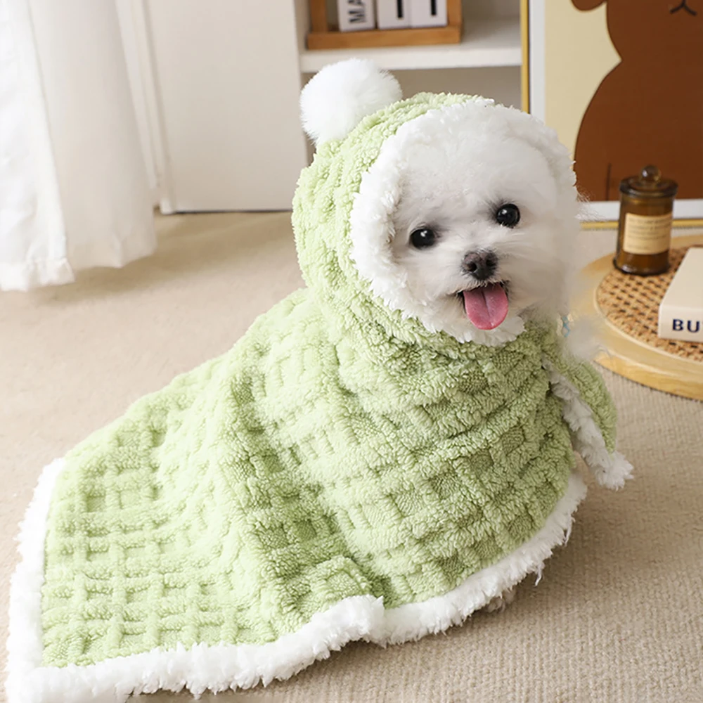 Ropa de franela para perros, abrigo cálido de invierno, ropa para mascotas, manta para dormir, bata para perros pequeños y medianos, capa con capucha a cuadros - imagen 2