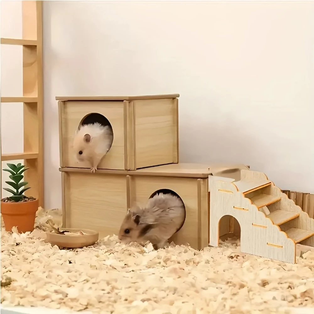 Escalera de escalada de madera para hámster, plataforma de baño y oculta de varios niveles para mascotas pequeñas, Chinchillas, gerbils, escalera para hámster, 1 ud. - imagen 3