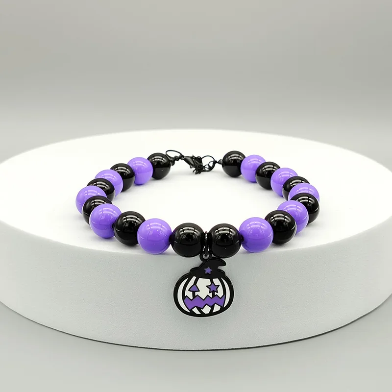 Collar de cuentas para mascotas de Halloween, Collar para perro y gato con cabeza de calabaza, cadena ajustable para el cuello de perro, adorno para mascotas - imagen 4