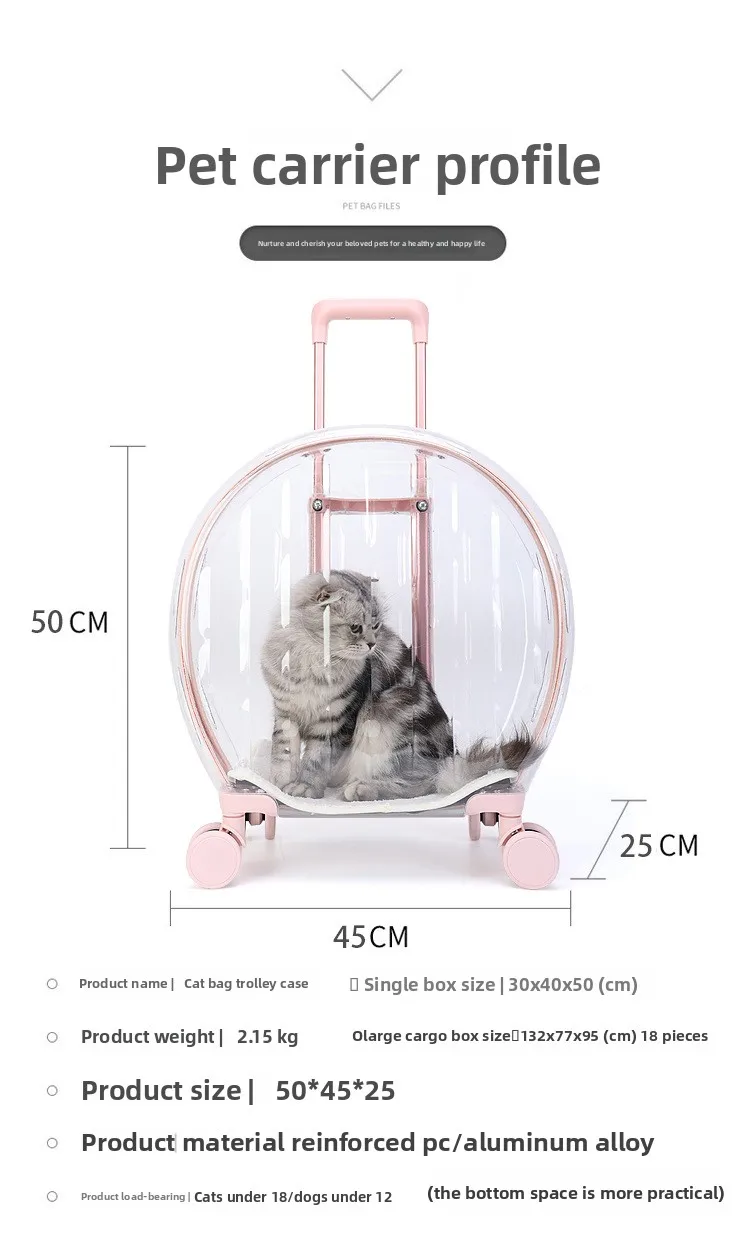 Transportín transparente con ruedas para gatos