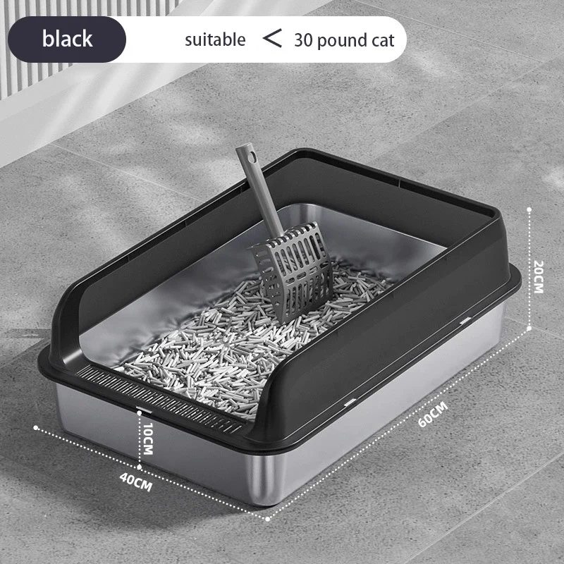 Caja de arena para gatos acero inox grande con tapa y lados altos - imagen 2