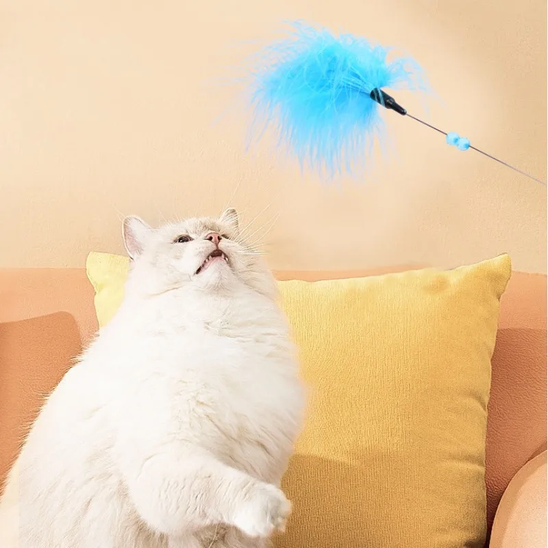 Juguete interactivo de plumas para gatos, resistente a las mordeduras, alambre de acero, campana, mango largo, palo, productos para mascotas - imagen 4