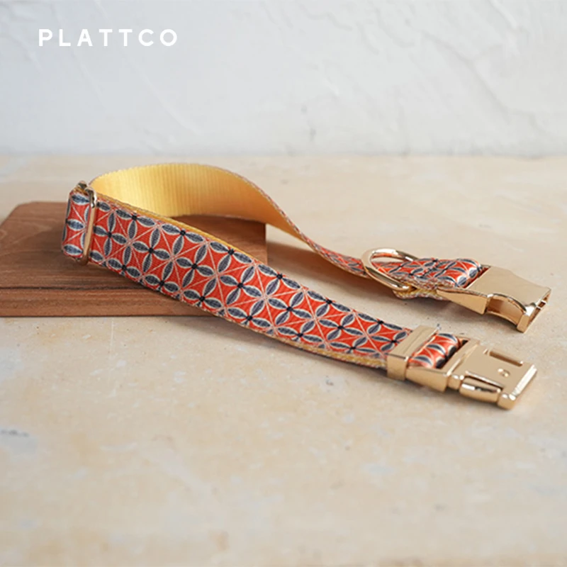 PLATTCO-Conjunto de perro con diseño único, estampado de patrón de otoño dorado con hebilla de aleación de zinc de color claro de alta calidad, 5 tamaños, PDC304G y PDL3 - imagen 5
