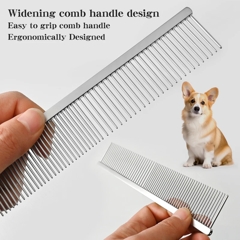 Peine anudado de belleza para mascotas, peine rígido para el cuidado de perros, peinado para el cabello, agujas de acero no deformará, mango de peine de cobre para ensanchar - imagen 3