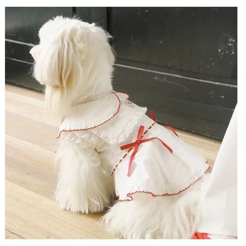 Lindo vestido de princesa para perro con lazo de verano, chaleco para cachorro, jersey fino de peluche, ropa para perro azul marino, hermoso traje de marinero, abridor de mascotas - imagen 3