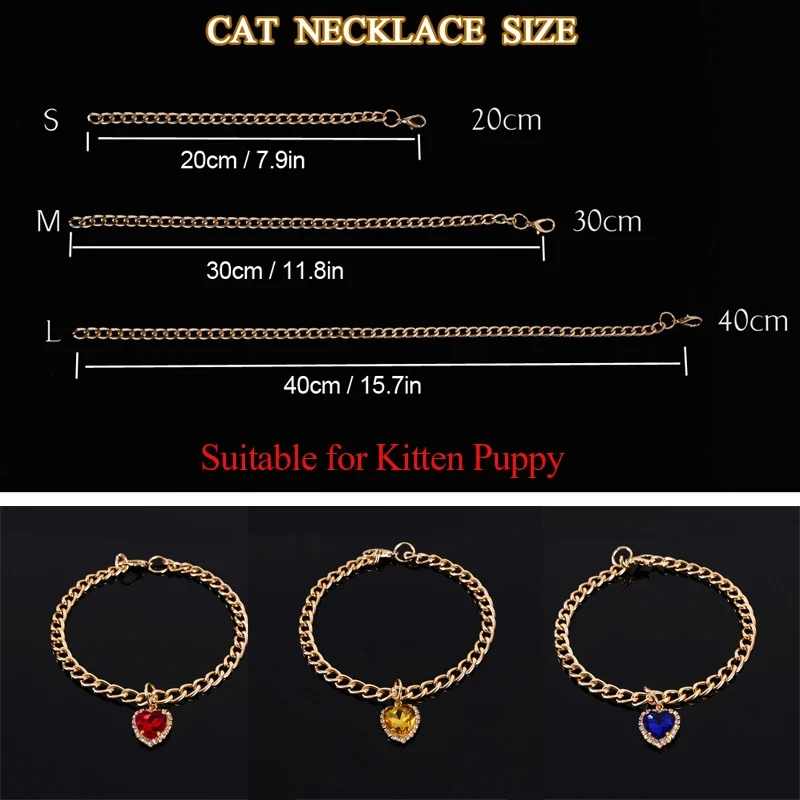 Collar de lujo para perro y gato, joyería con colgante de corazón y diamante, Collar de cadena dorada, accesorios para disfraz de cumpleaños y boda - imagen 4