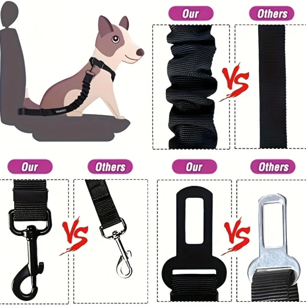 QiuqiuPetty-hebilla de seguridad para perros y mascotas, cuerda elástica de tracción de nailon grueso, fabricante de cinturón de seguridad retráctil, 3 uds. - imagen 4