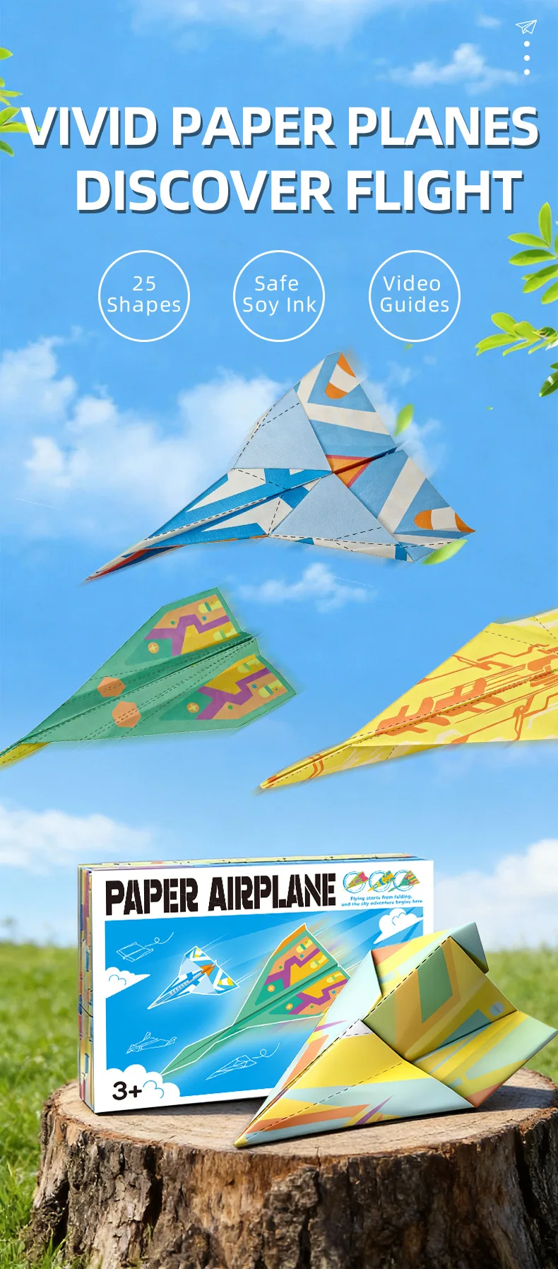Aviones de origami colorido en varias posiciones