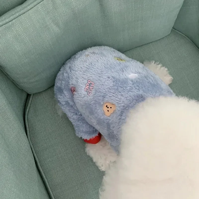 Mono bonito de oso de dibujos animados para perro, ropa cálida de lana para invierno para perros pequeños, ropa suave para cachorros, abrigo de Yorkshire Terrier - imagen 3