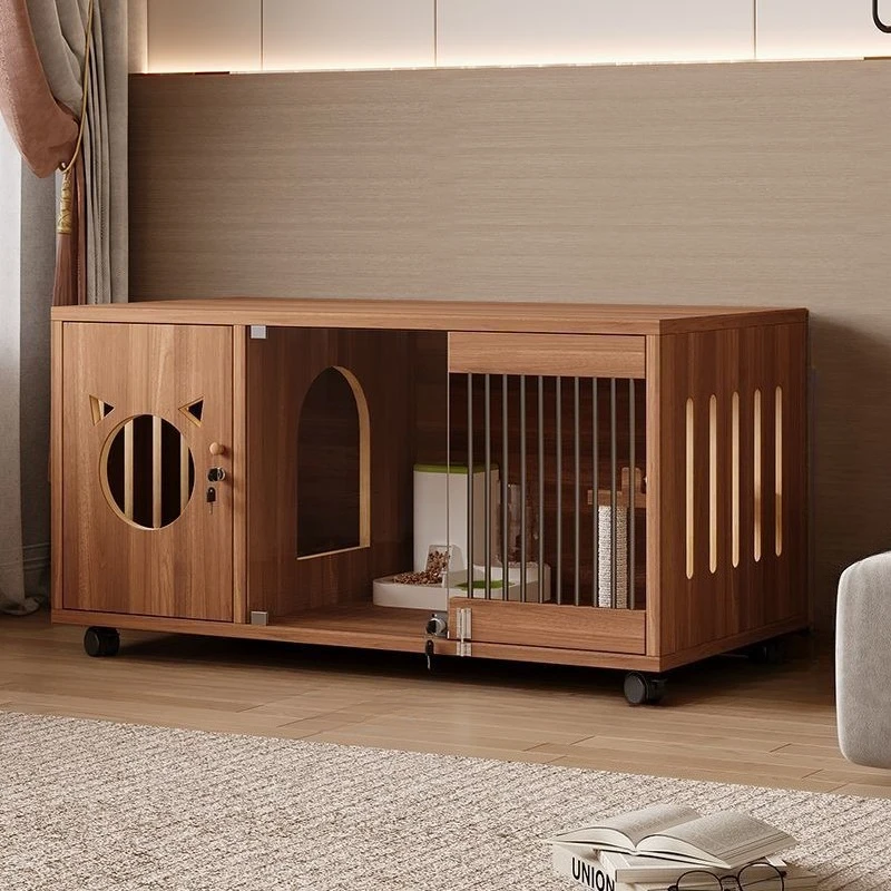 Casa para gatos de madera maciza, casa transparente para interiores, jaula grande para gatos y gatitos con ruedas de freno, cama transpirable para perros y gatitos - imagen 4