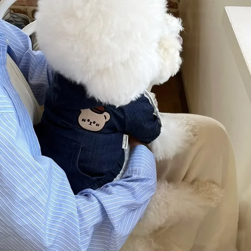 Sudadera con capucha de vaquero con hebilla para mascotas, abrigo de Yorkshire, oso de peluche, ropa para perros pequeños, gato, Otoño e Invierno - imagen 4