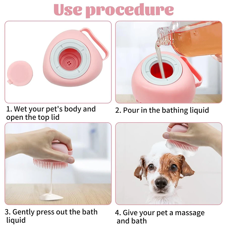 Cepillo de champú para mascotas, peine de baño de goma para masaje de silicona con almacenamiento de champú, lavado de perros y gatos de pelo corto y largo - imagen 4