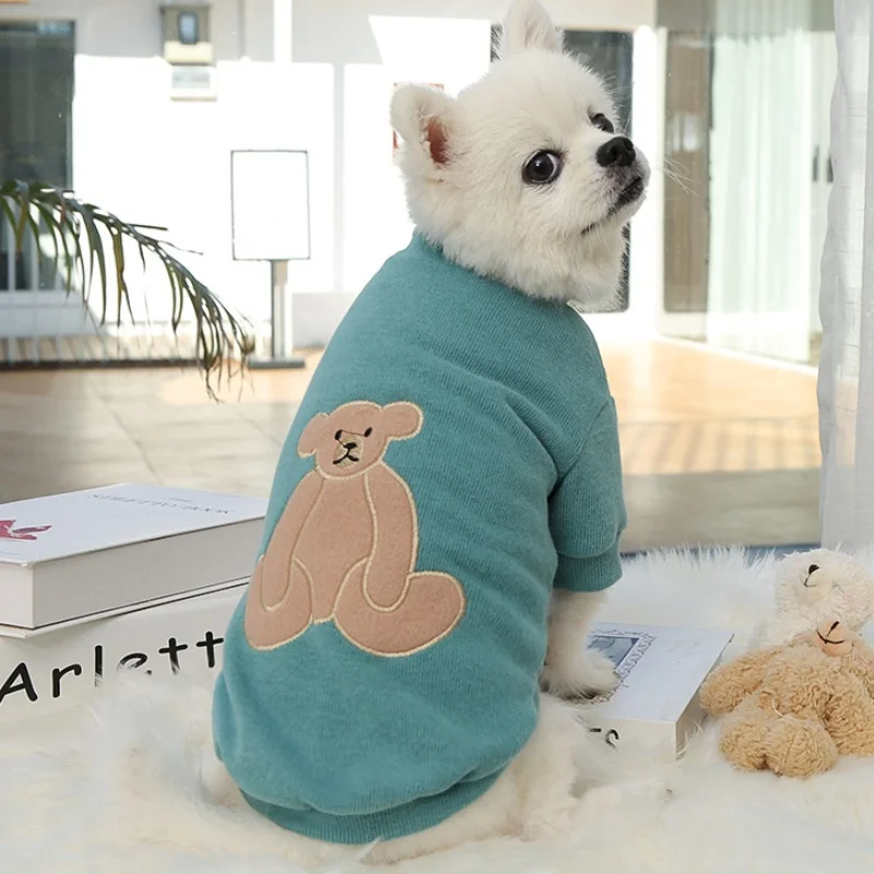 Sudaderas con capucha para perros pequeños, ropa con bordado de oso para perros, jerséis de invierno para cachorros, sudaderas con capucha suaves y cálidas para gatos, sudaderas para perros y mascotas - imagen 4