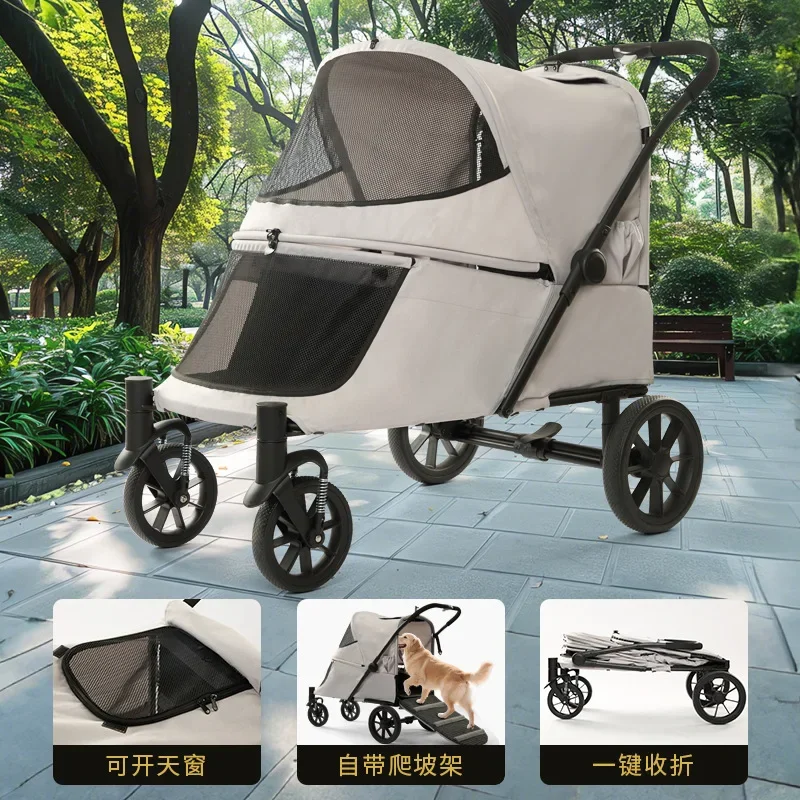 Medium and Large Pet Strollers with Hill Climbing Dog Cart Outdoor Implementation Smooth Multi-pet Trolley Dog Cat Strollers - imagen 4