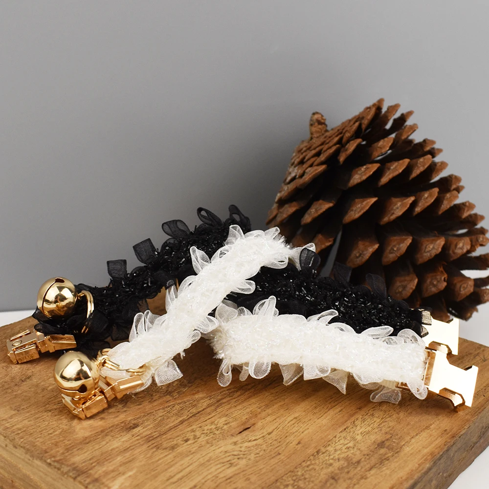 Collar de encaje para gatos, Collar personalizado de seguridad ajustable para mascotas, nombre personalizado, suave con campana, Collar para mascotas para gatos y perros pequeños - imagen 5