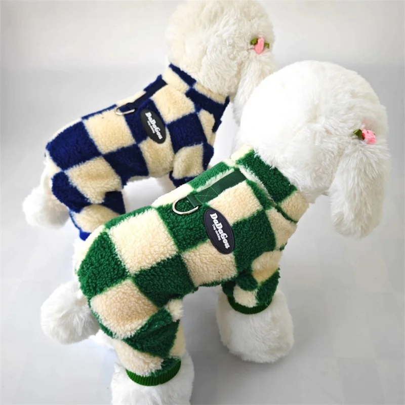 Mono a cuadros para perros y gatos, pijama cálido de invierno para mascotas pequeñas, Pomerania, Chihuahua, ropa para mascotas, Pantalones - imagen 5