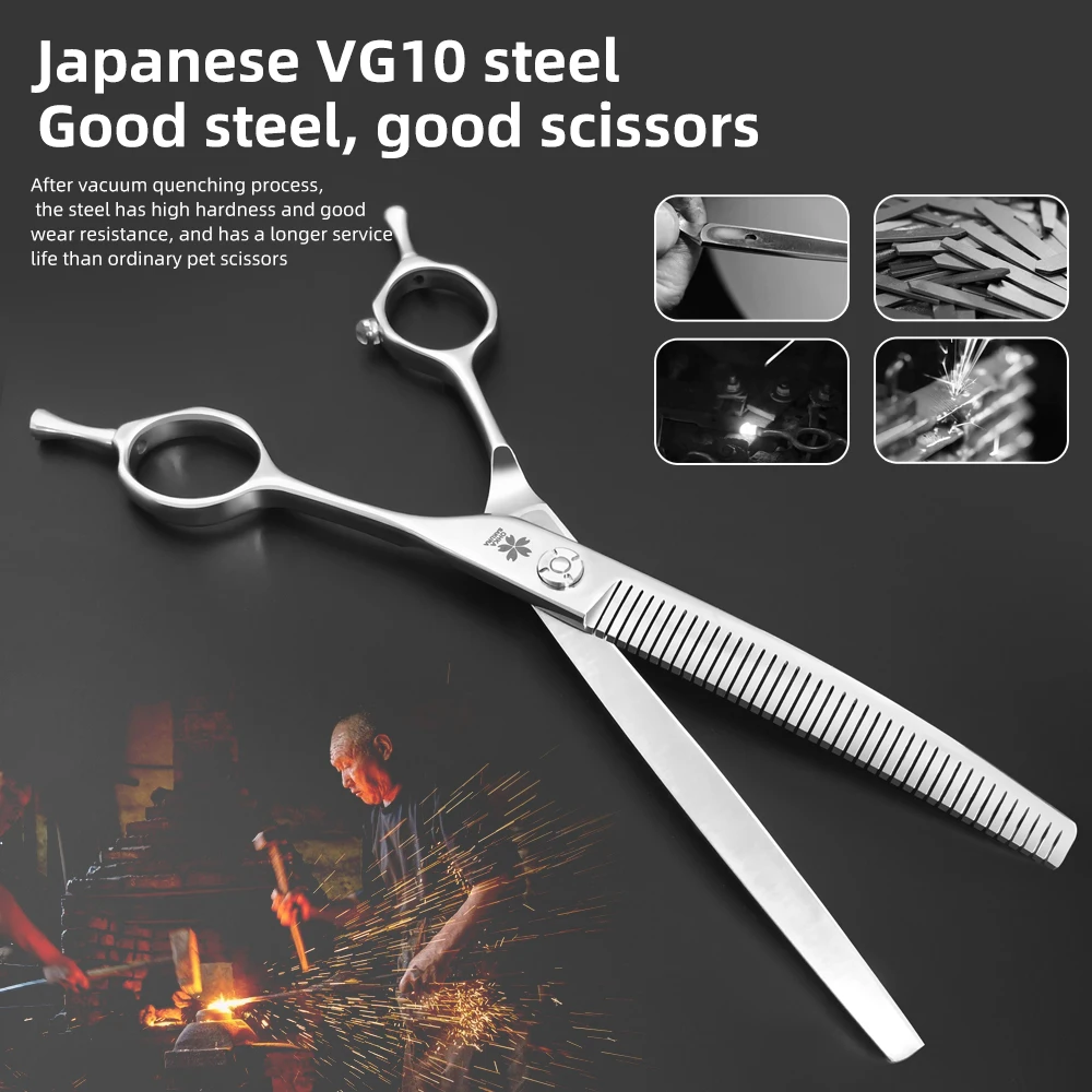 Pet bending pengpeng scissors Japanese VG10 steel 7.25 inch 7.5 inch pet groomer Ergonomic handle Hair removal rate of 50% - imagen 4