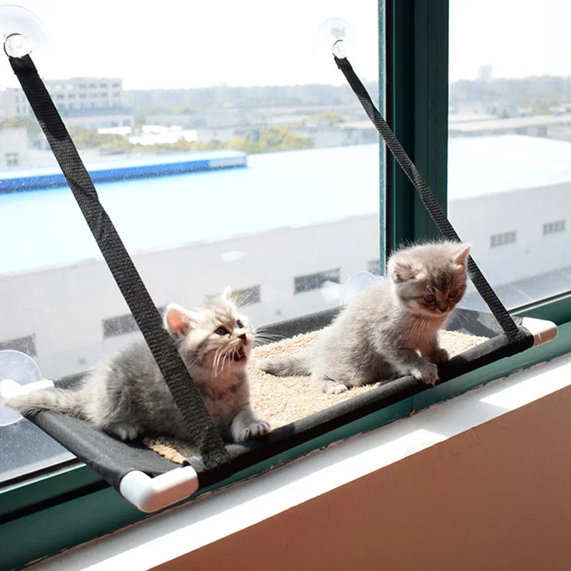 Hammack de doble capa para gatito, ventana colgante para tomar el sol, estera de terciopelo para gato, ventosa, poste rascador de Sisal duradero - imagen 4