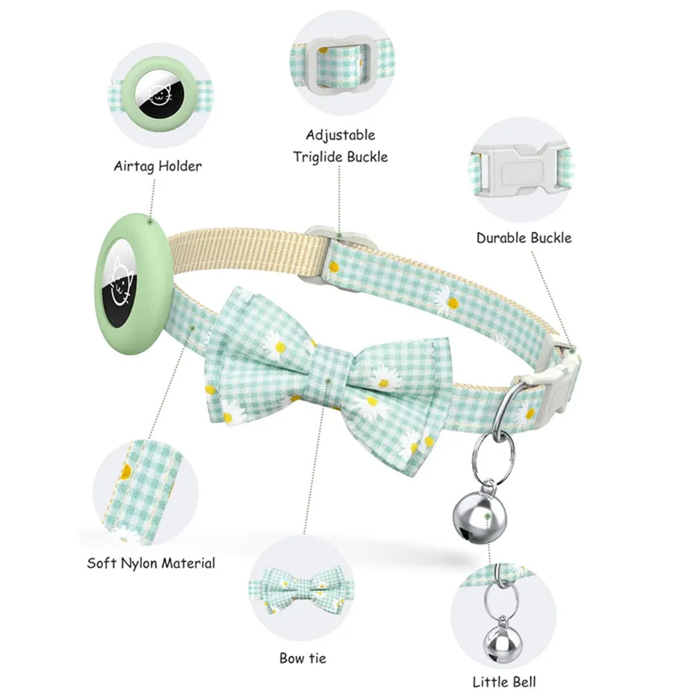 Collar para gatos con AirTag – Estampado a cuadros, lazo y cascabel - imagen 5
