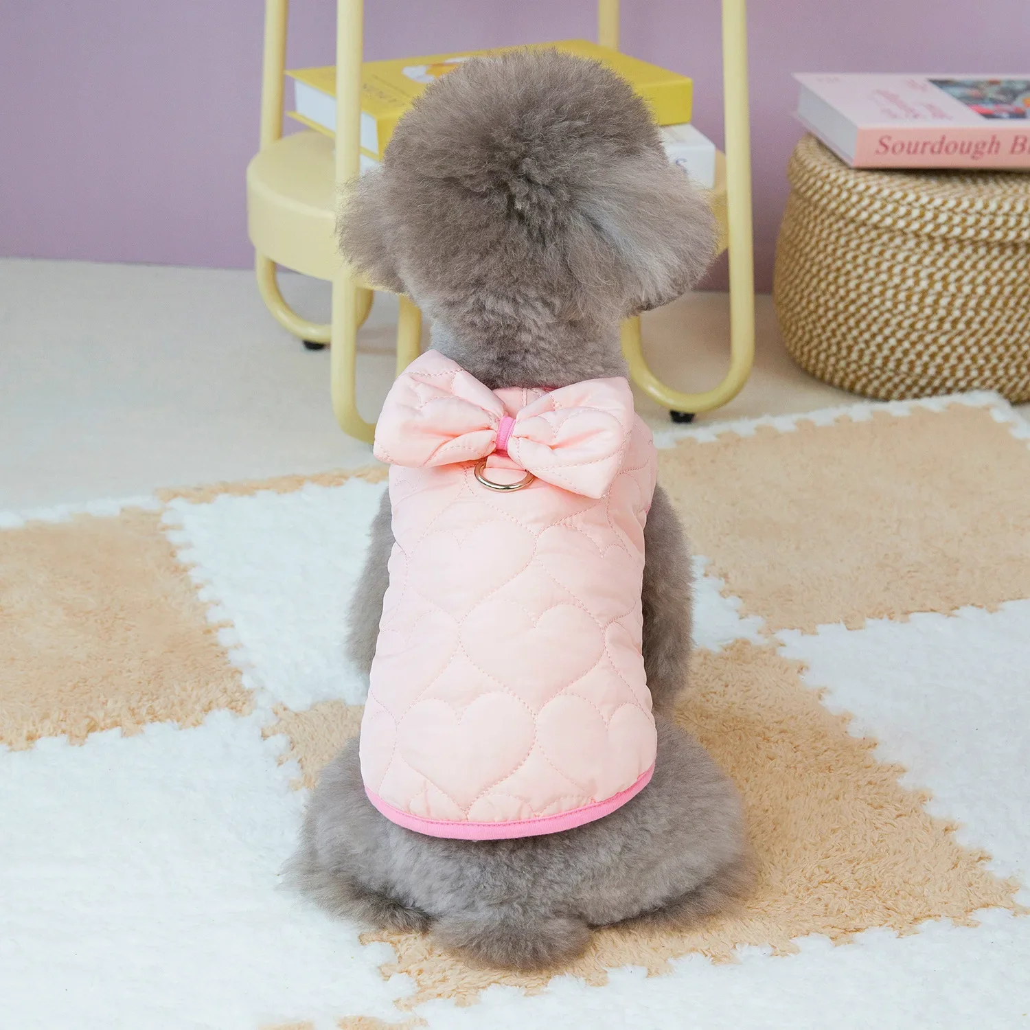 Ropa de algodón con burbujas para perro, Parkas con lazo de amor para perros pequeños y medianos, accesorios de ropa para mascotas, Otoño e Invierno - imagen 2