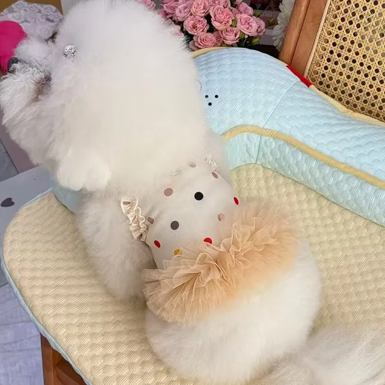 Vestido de malla de primavera para mascotas, vestido de princesa para perros, chaleco elástico de peluche Yorkshire, vestidos para perros pequeños y cachorros - imagen 2